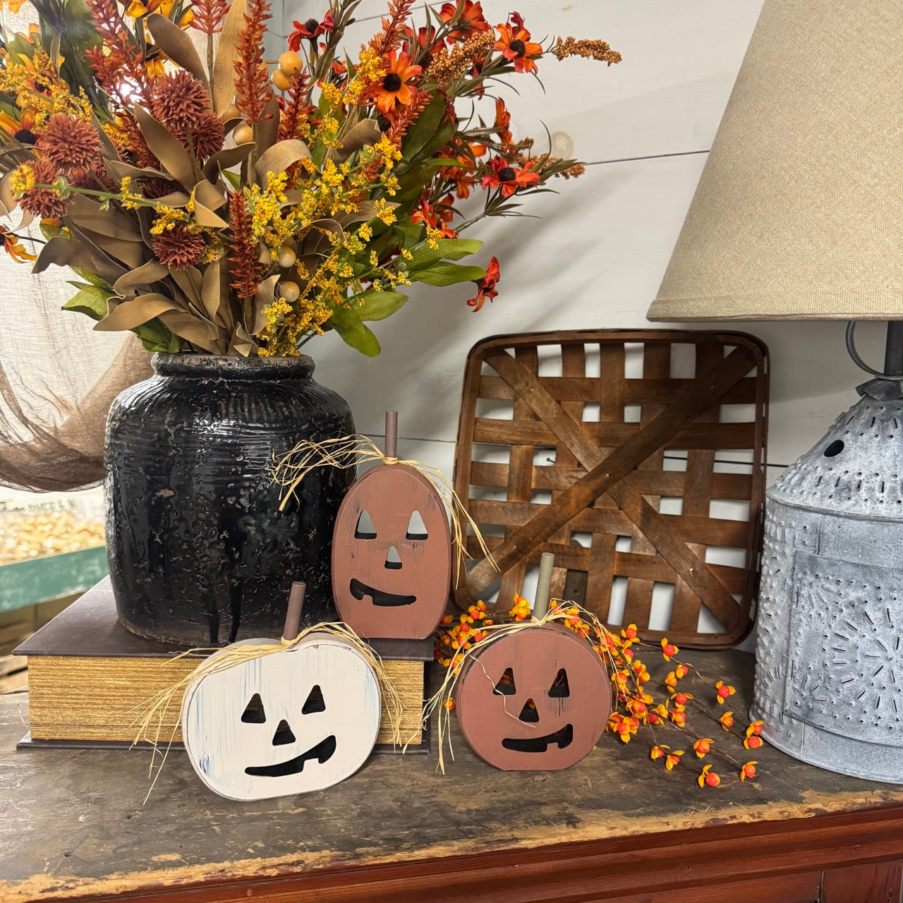Set of 3 - Wooden Pumpkin Sitters