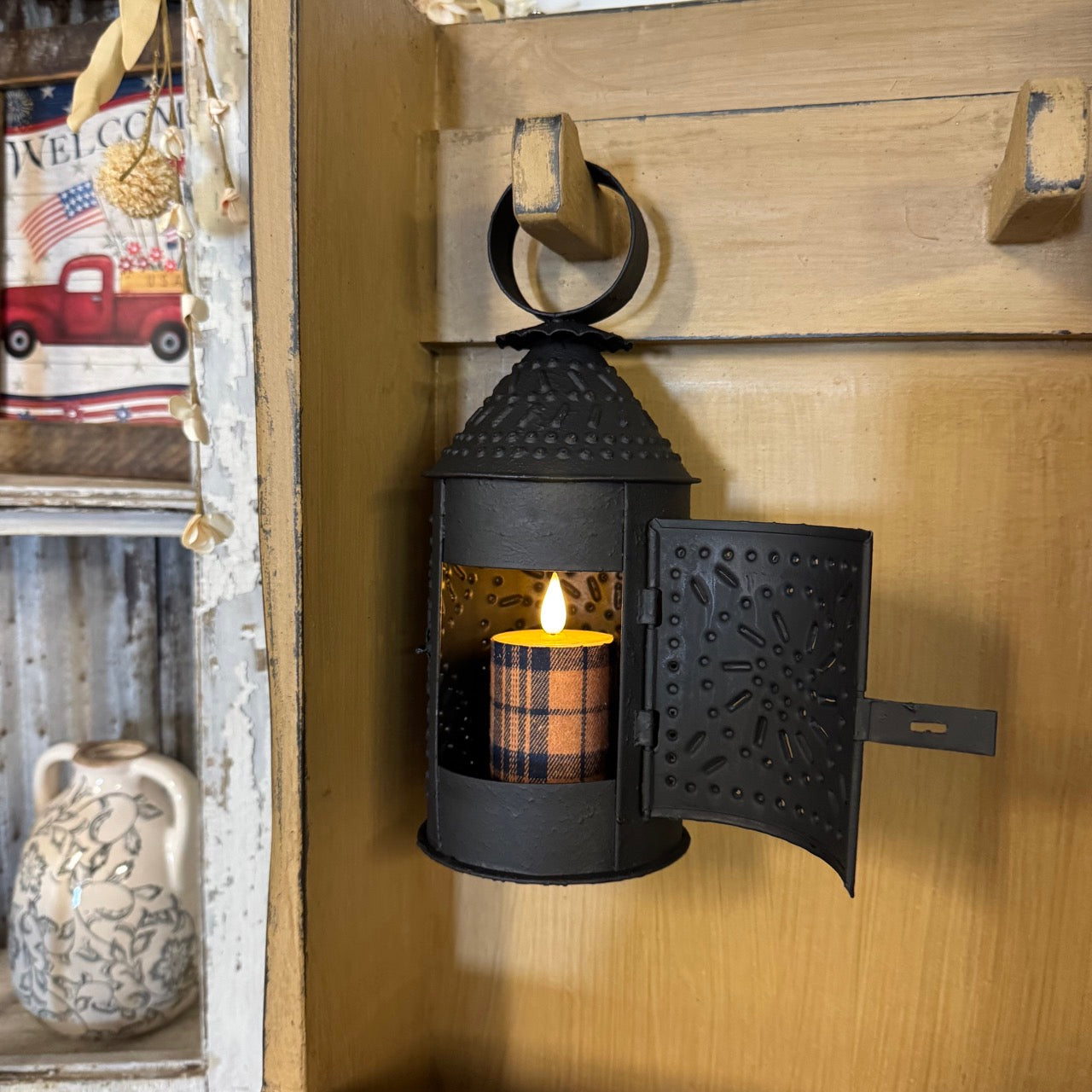 Little Farmhouse Lantern w/ Flannel Candle Set!