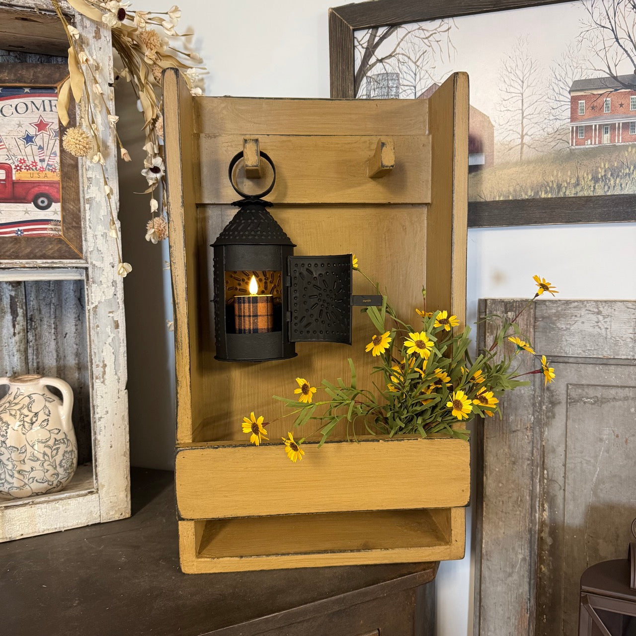 Little Farmhouse Lantern w/ Flannel Candle Set!