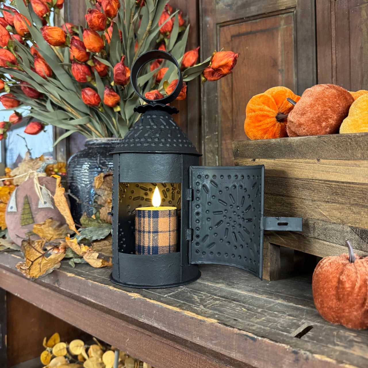 Little Farmhouse Lantern w/ Flannel Candle Set!