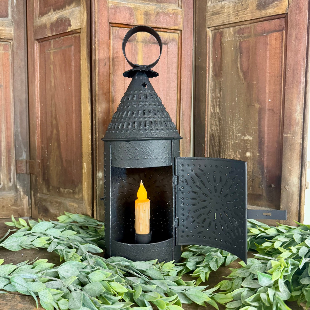 Farmhouse Lantern w/Candle Set - Black