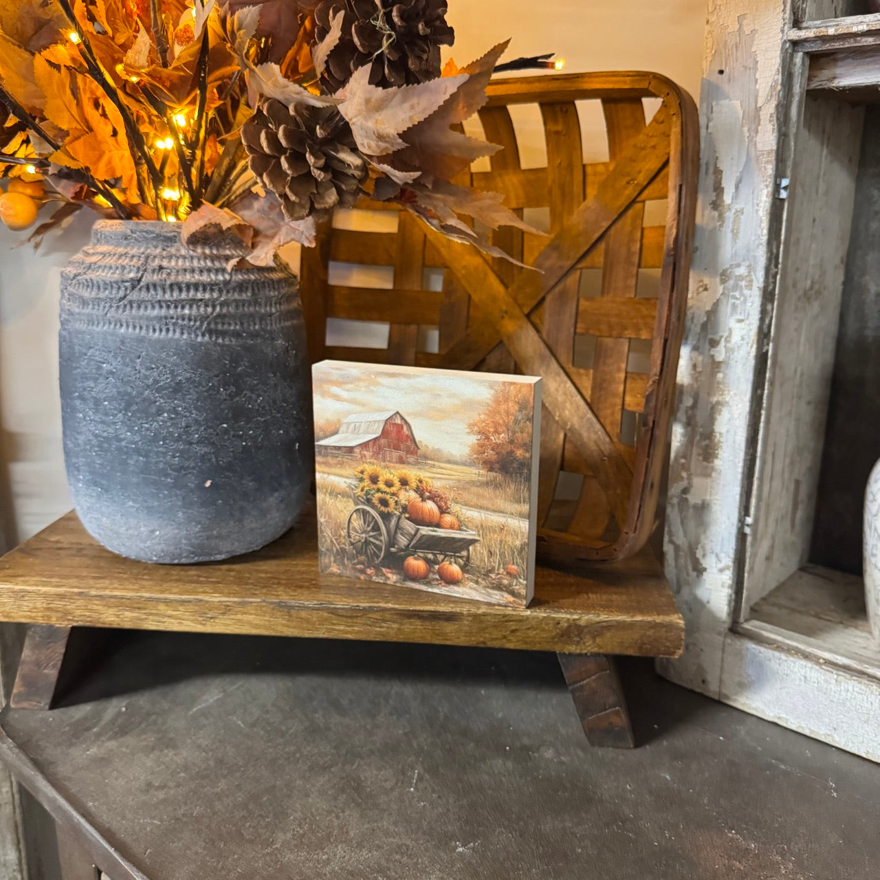 Pumpkin Cart Wooden Block Sitter - Medium