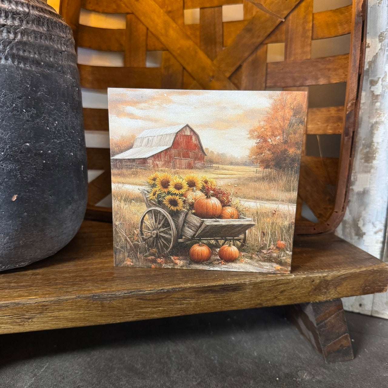 Pumpkin Cart Wooden Block Sitter - Medium