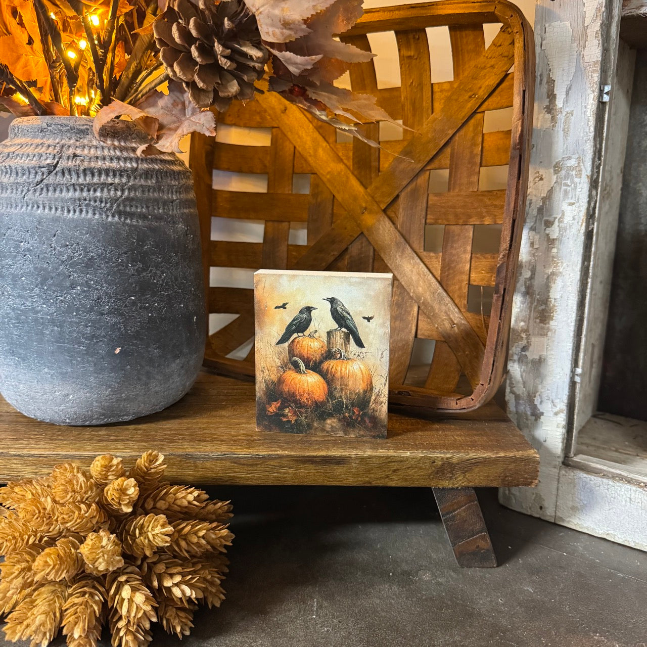 Pumpkin & Crows Wooden Block Sitter - Small