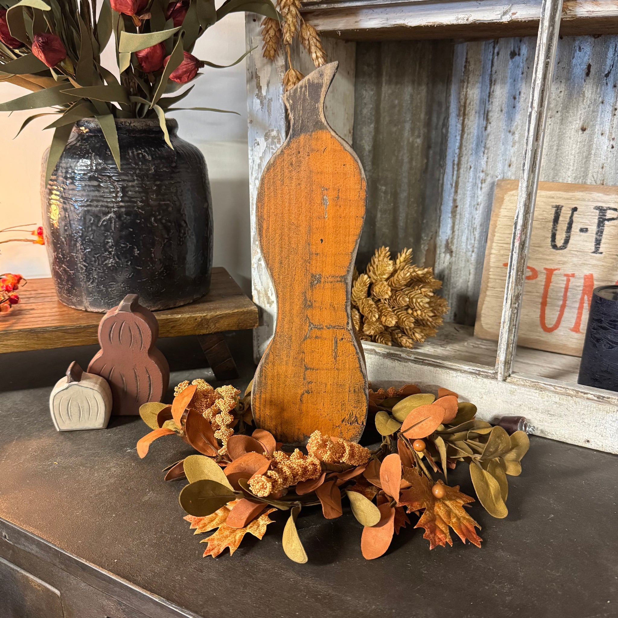 Tall Wooden Pumpkin - Shelf Sitter