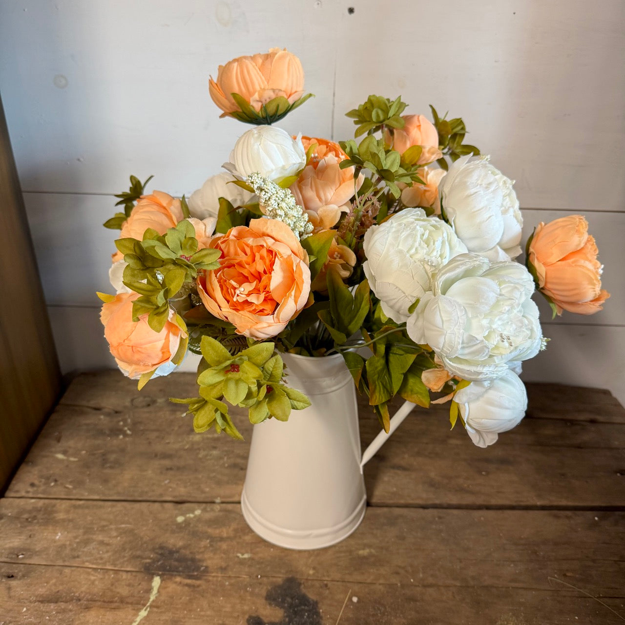 Peony Bouquet Peach and White w/ Pitcher Set!