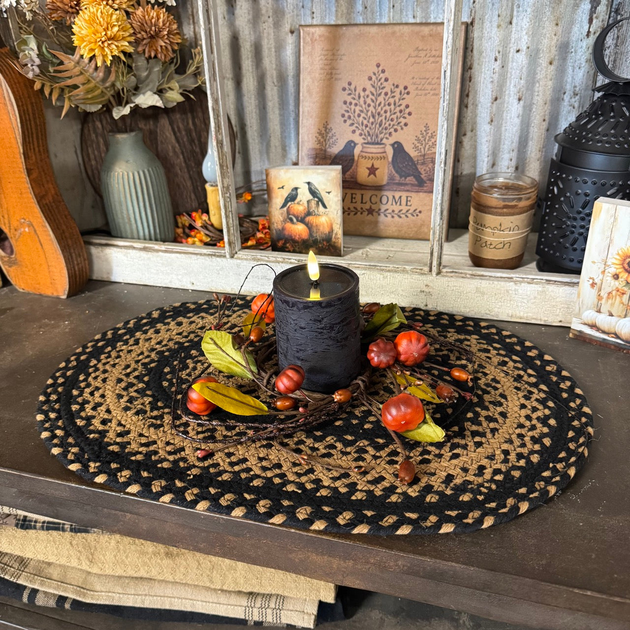 Oval Braided Table Mat - Black