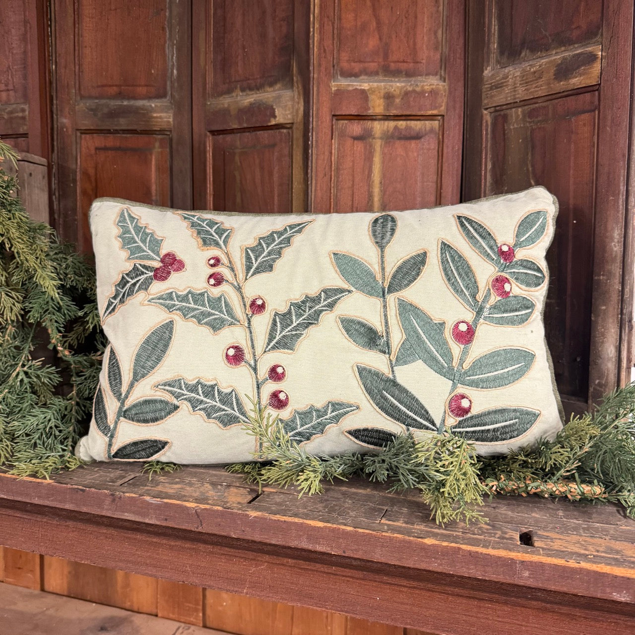 Olde Holly Christmas Pillow