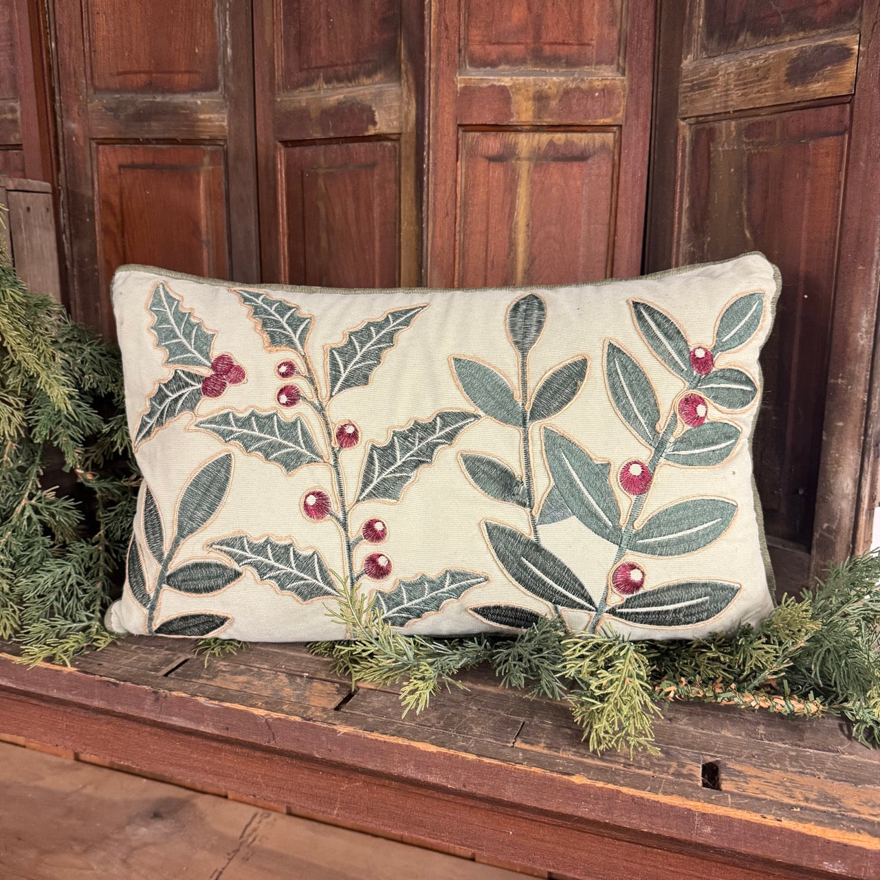 Olde Holly Christmas Pillow