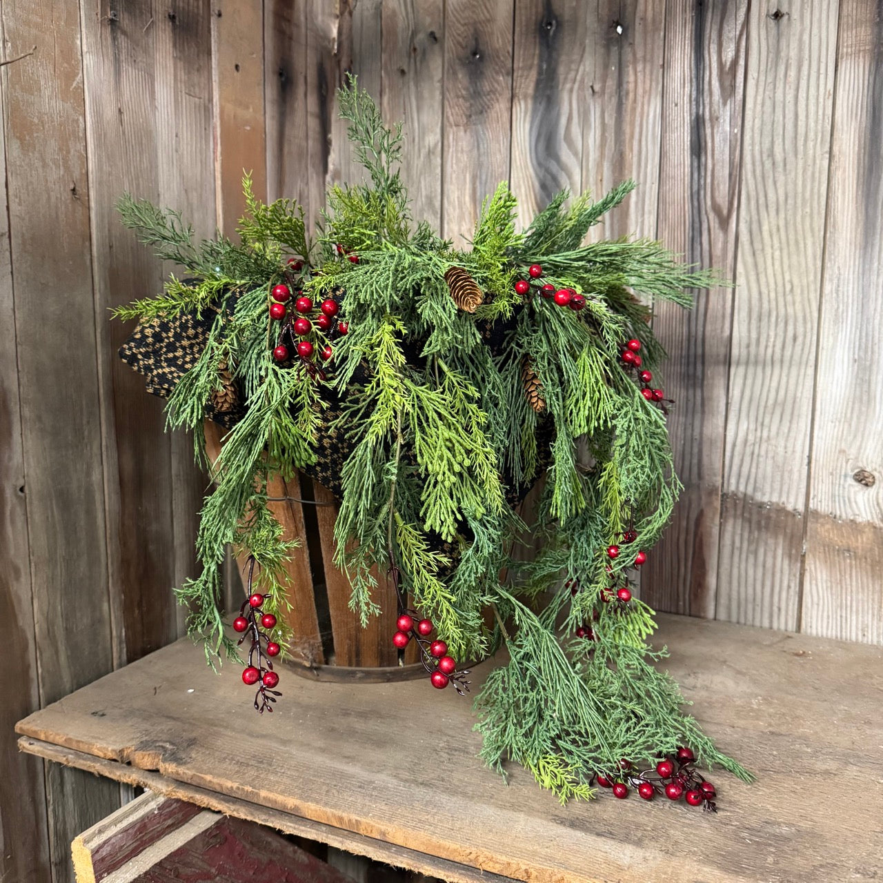 Draping Cedar w/Red Berries - Set of 2