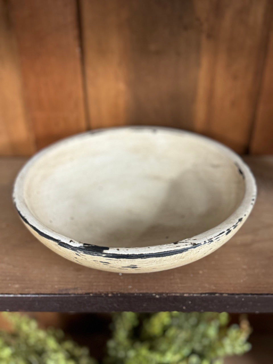 9" Wooden Bowl Rustic White