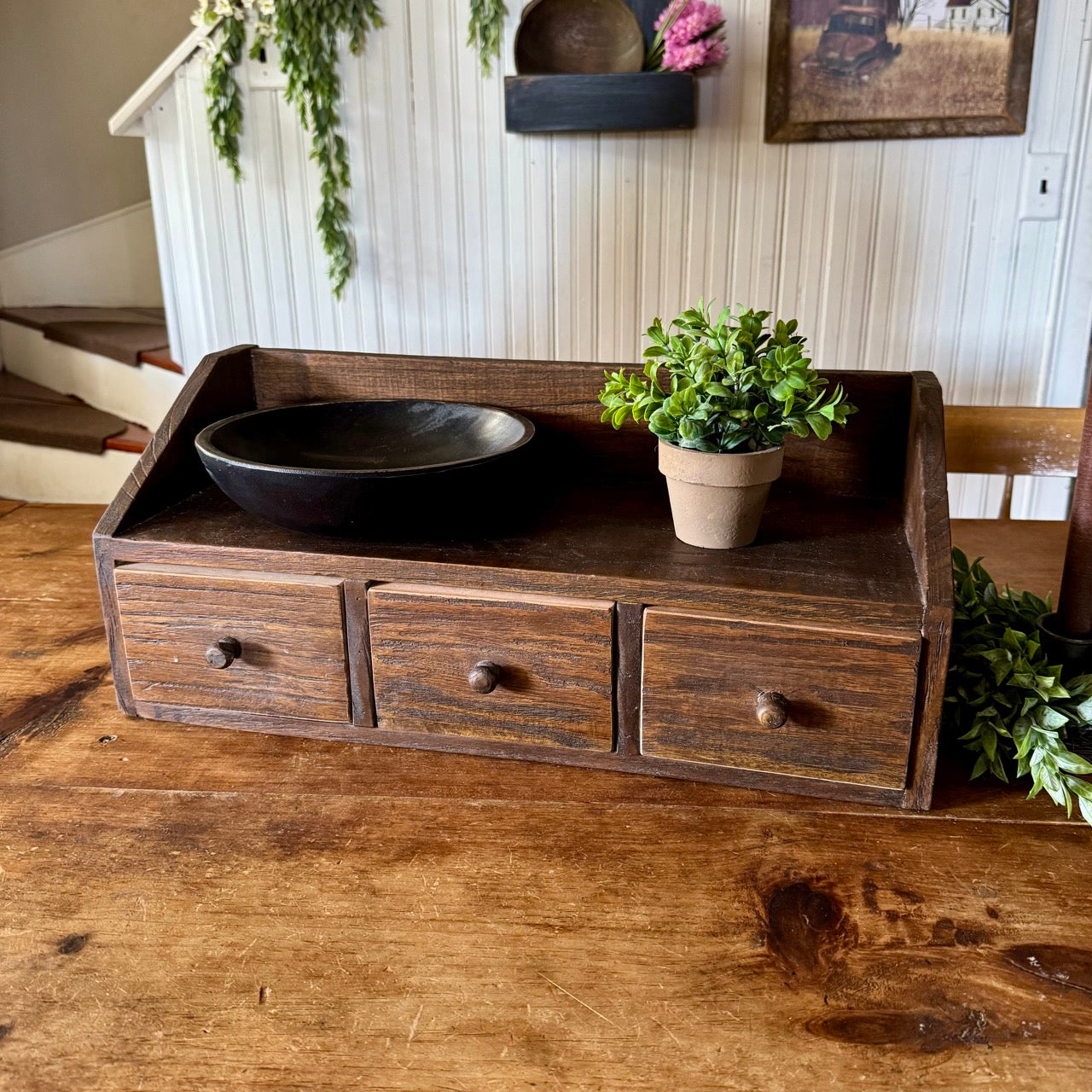 Countertop Organizer | Rustic Brown | 3- Drawer