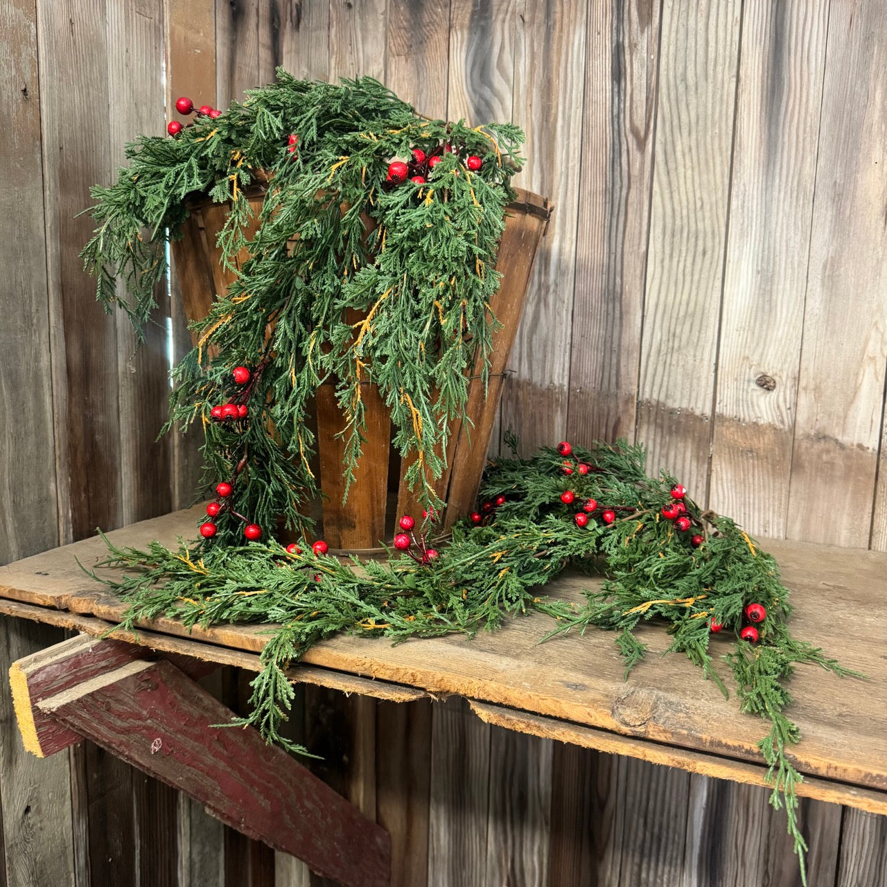 Draping Forest Cedar w/Red Berries - Set of 2