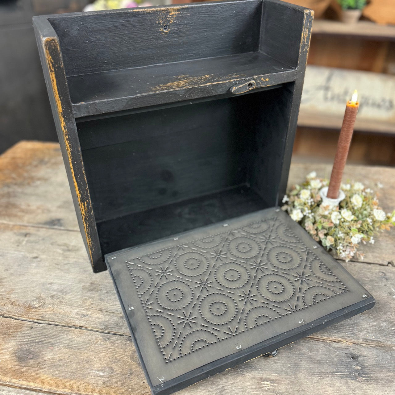 Old Mill Candle Box - Primitive Black