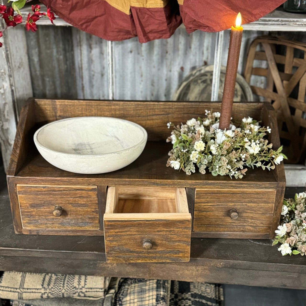 Countertop Organizer | Rustic Brown | 3- Drawer