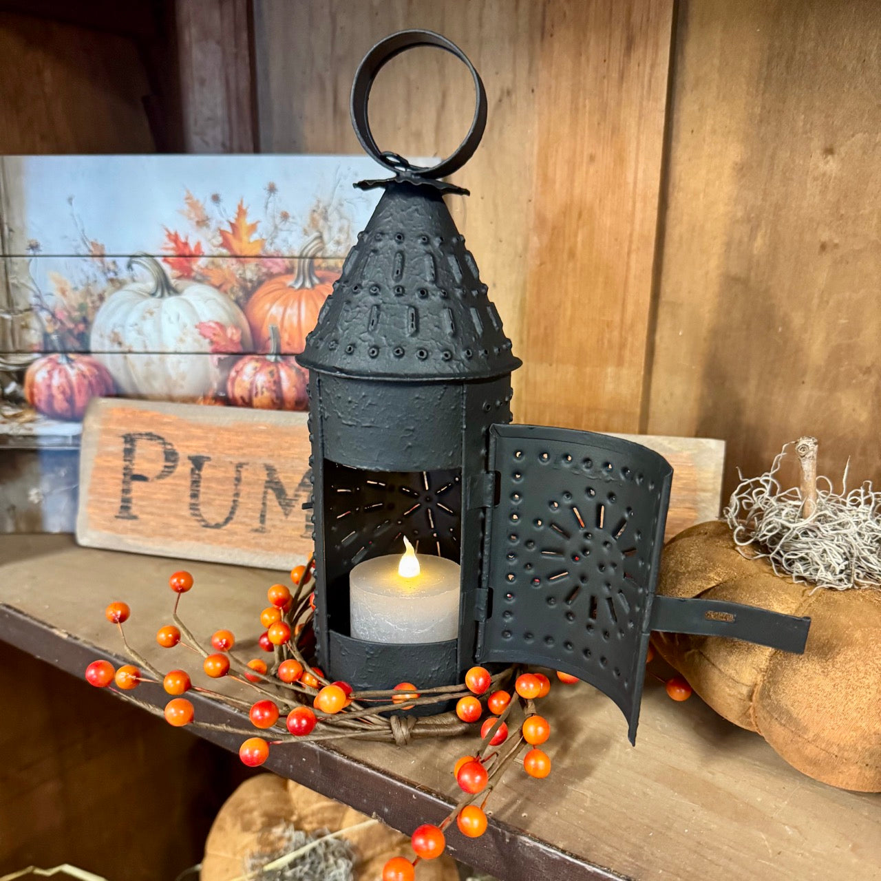 Little Farmhouse Lantern w/ Candle and Candle Ring Set!