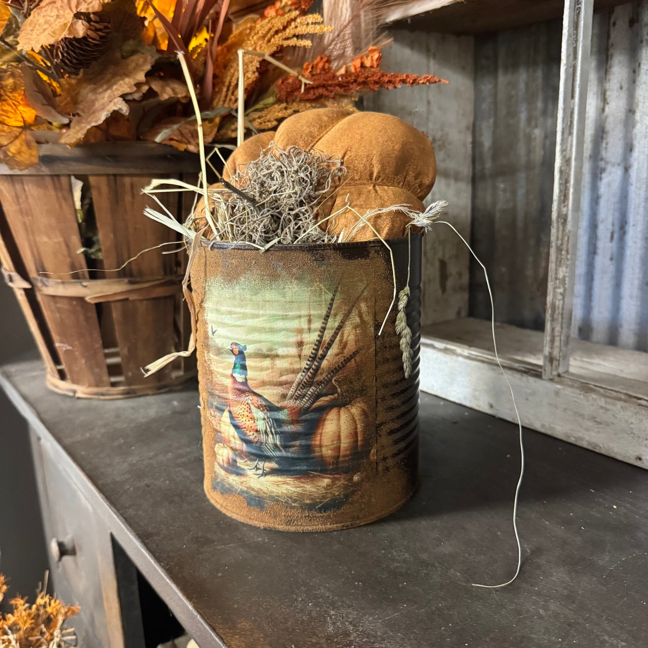 Harvest Pumpkin Can w/ Handmade Pumpkin