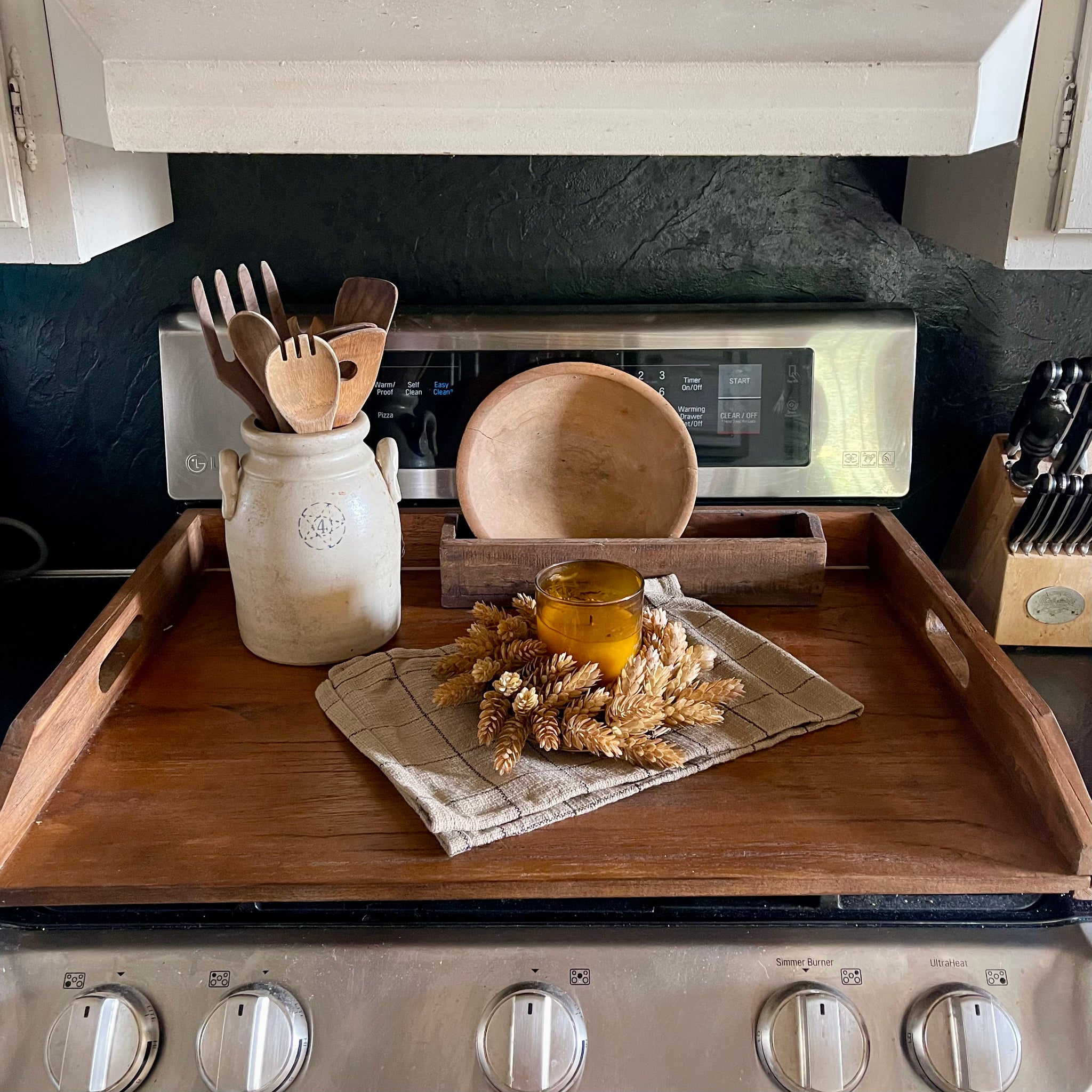 Stove Top Cover | Wood Serving Tray | Noodle Board | Rustic Brown