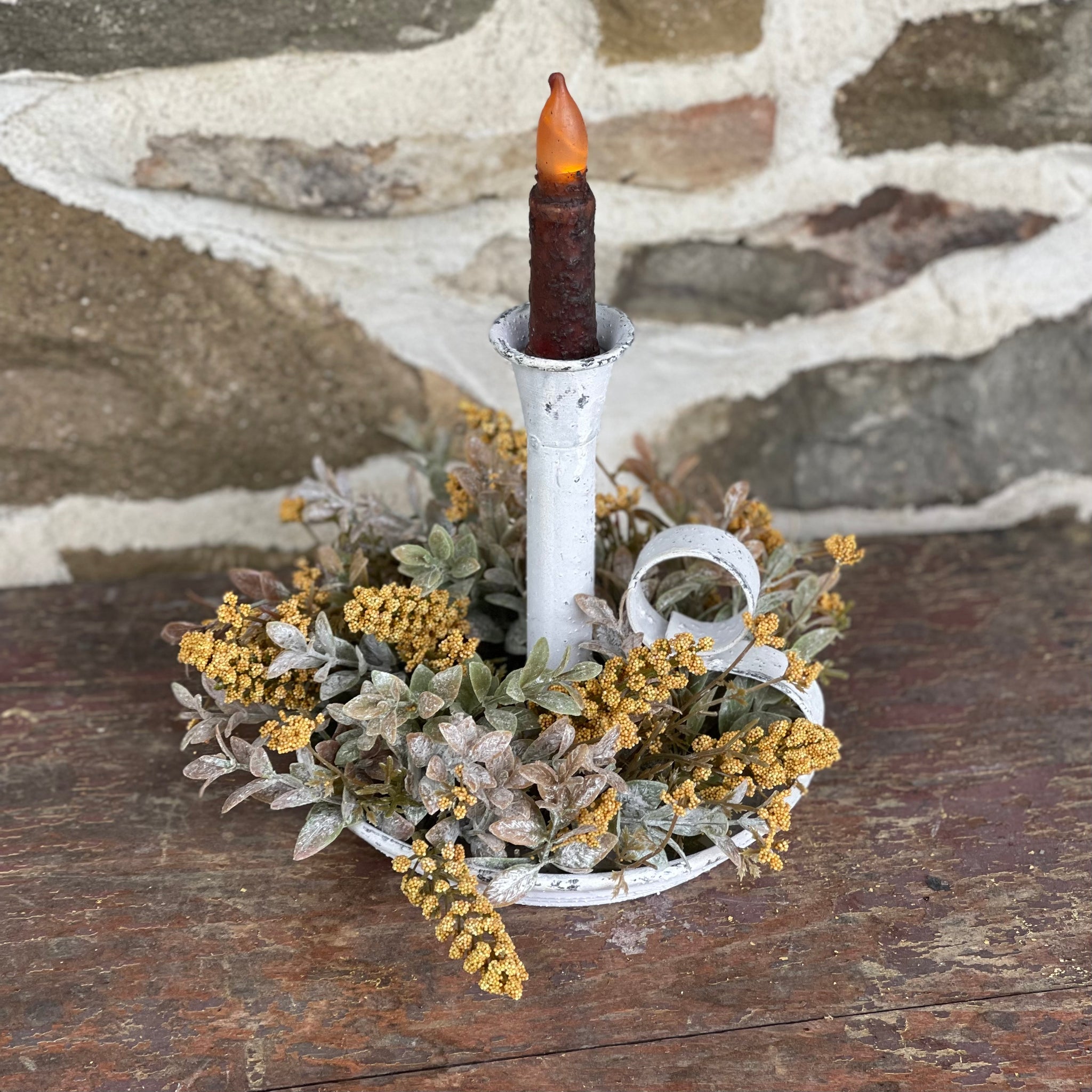 Farmhouse White Candle Stick Holder w/Timer Candle and FREE Candle Ring!