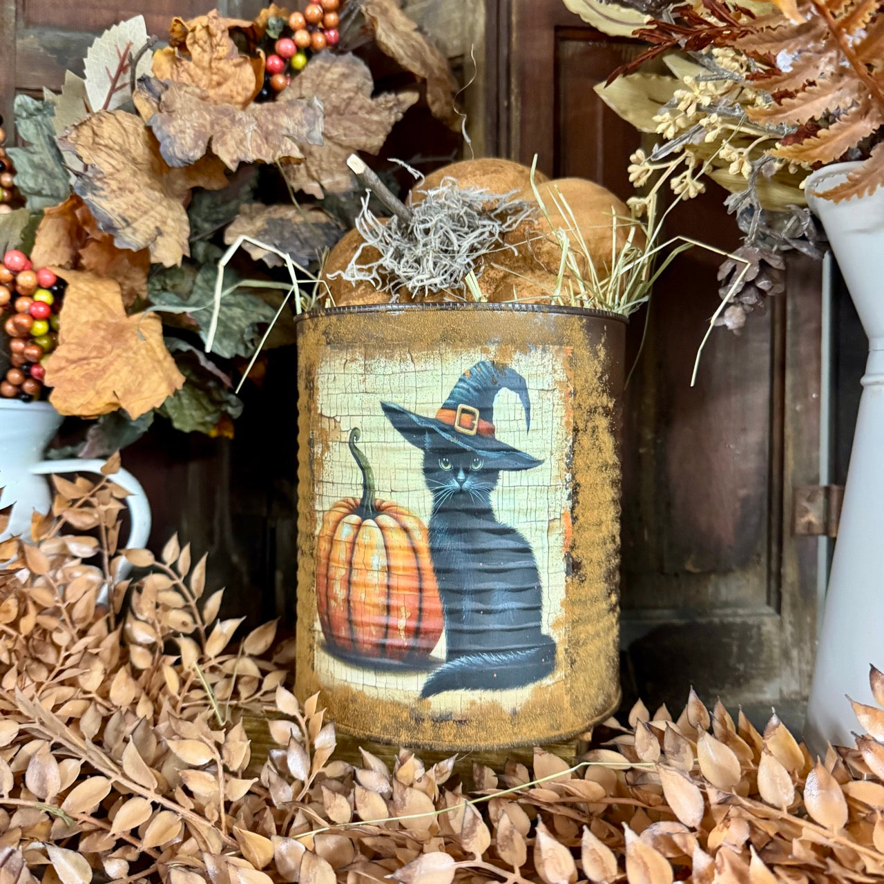 Binks the Pumpkin Cat Can w/ Handmade Pumpkin