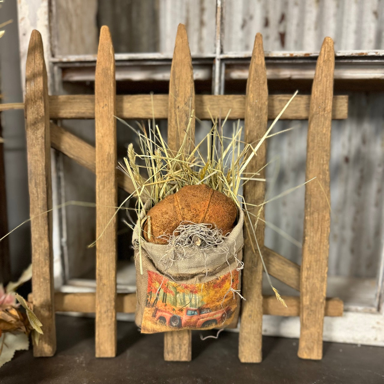 Lath Fence with Pumpkin - Fall Truck