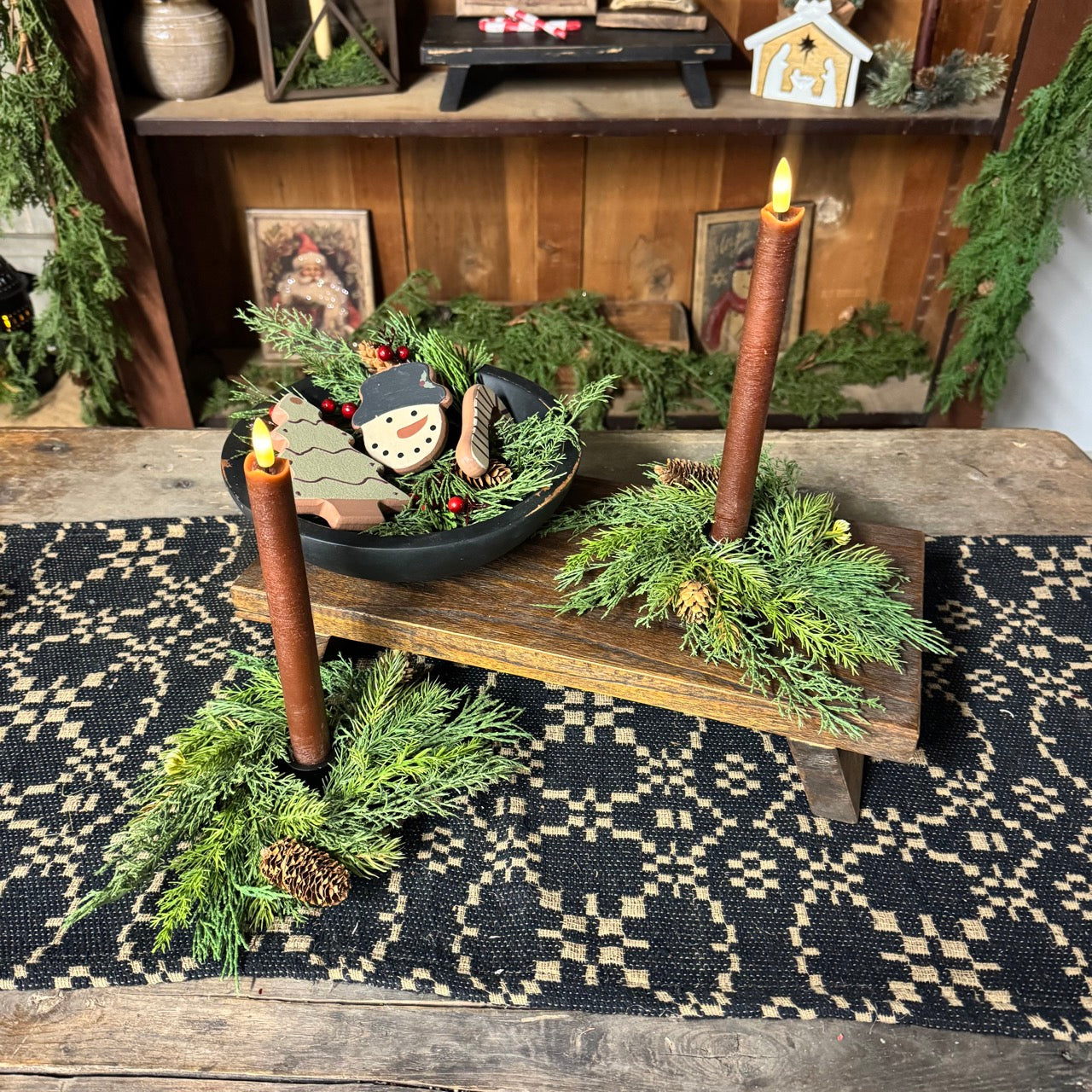 Cedar & Spruce Pine Candle Rings 2" - Set of 2