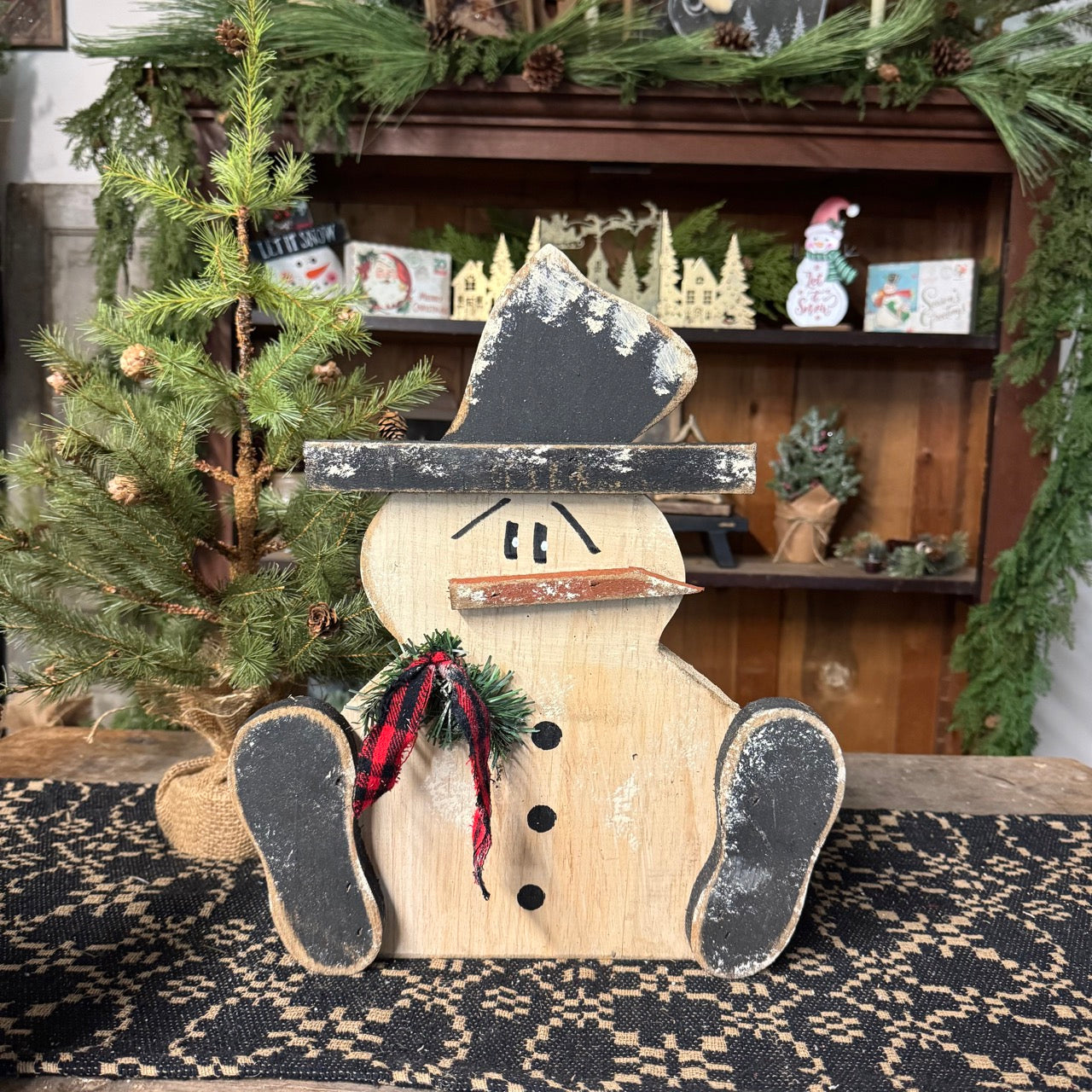 Wooden SittingSnowman - 16"