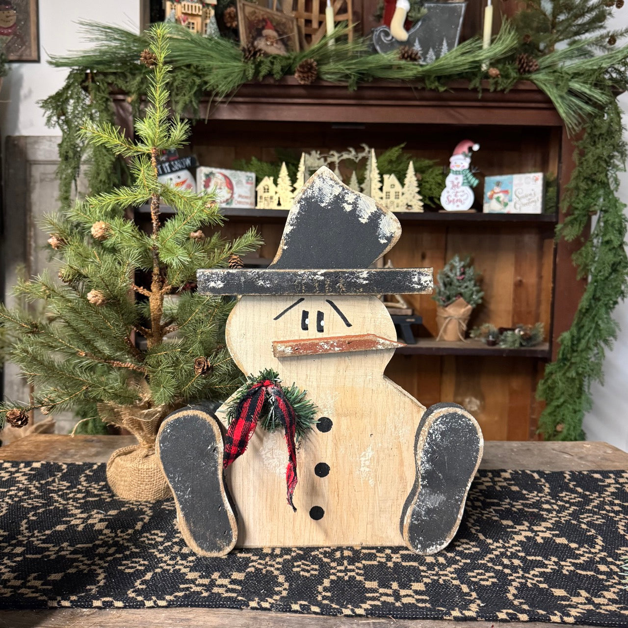 Wooden SittingSnowman - 16"