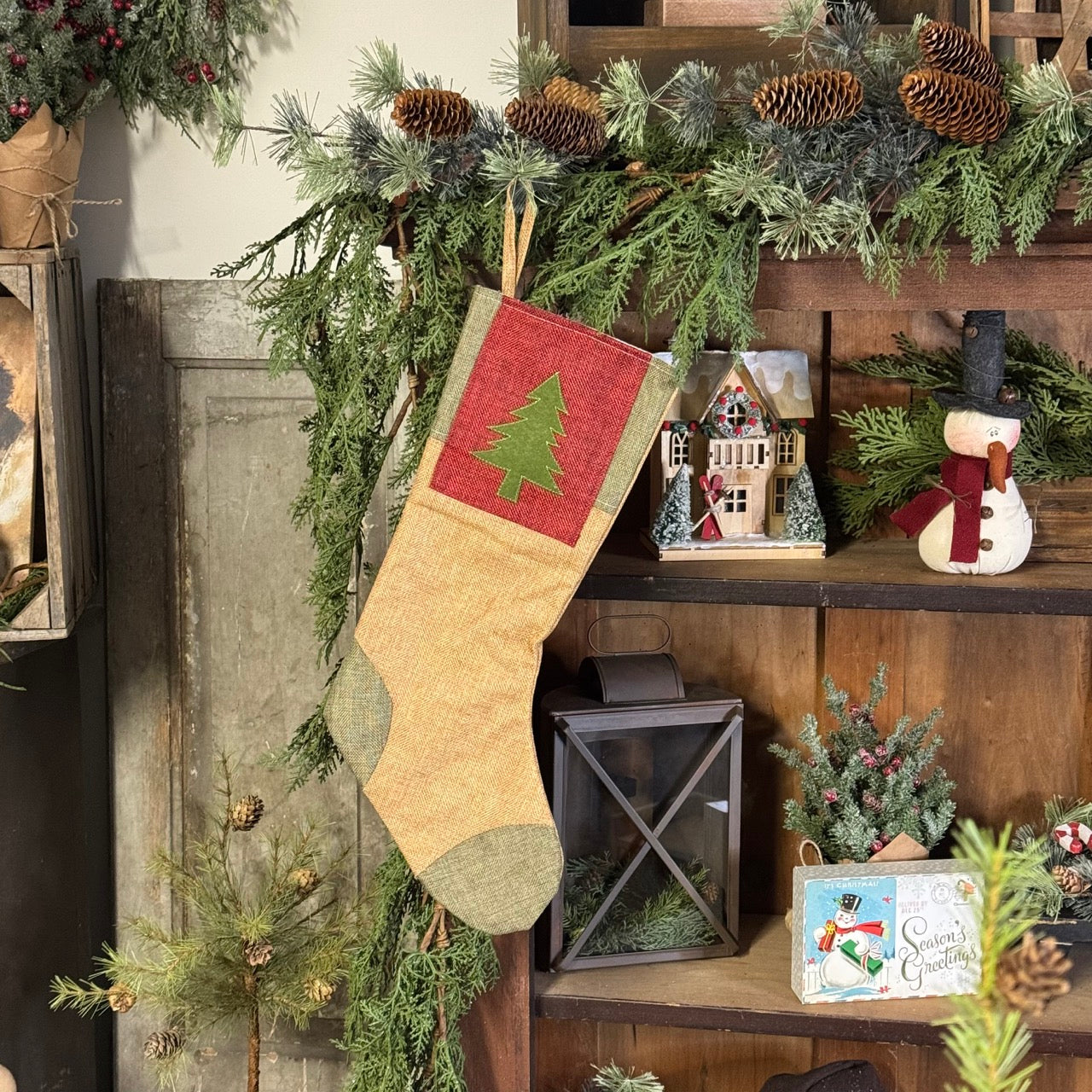 Burlap Stocking w/Pine Tree