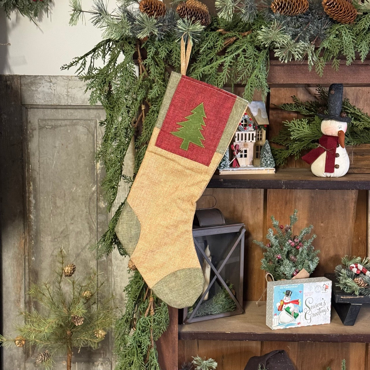 Burlap Stocking w/Pine Tree