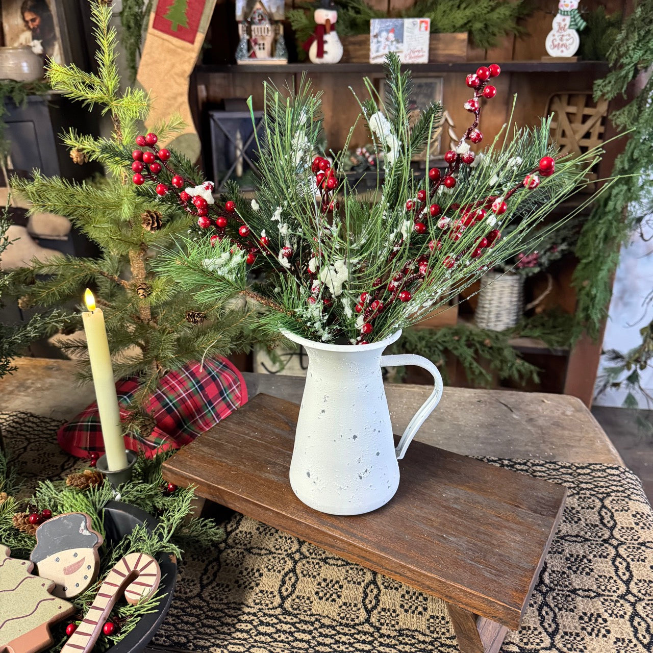 Snow Berry Pine Pick w/Pitcher Set