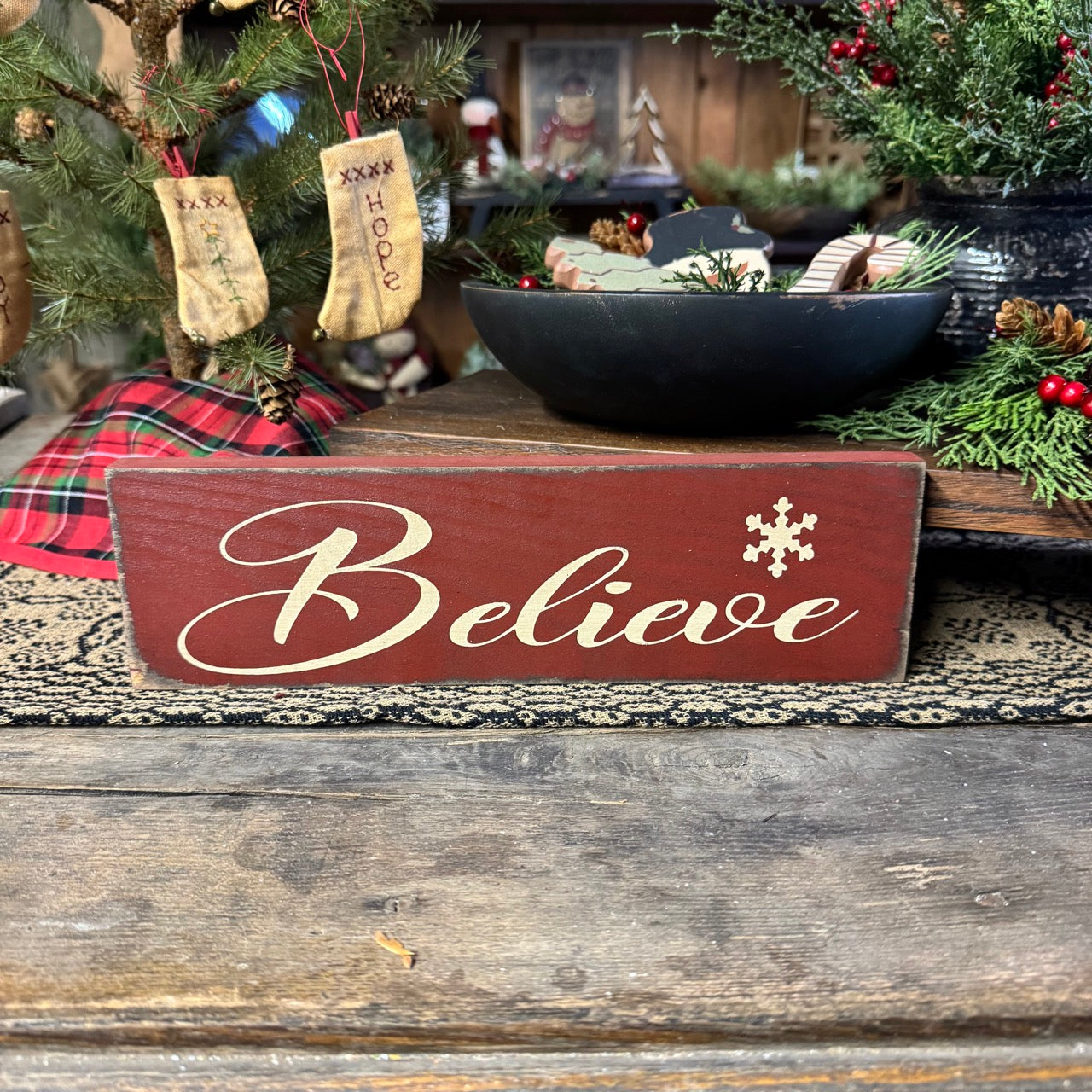 Believe - Red Wooden Sign