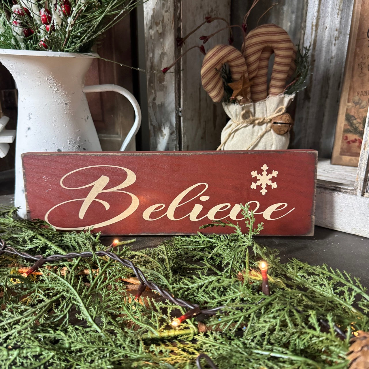 Believe - Red Wooden Sign