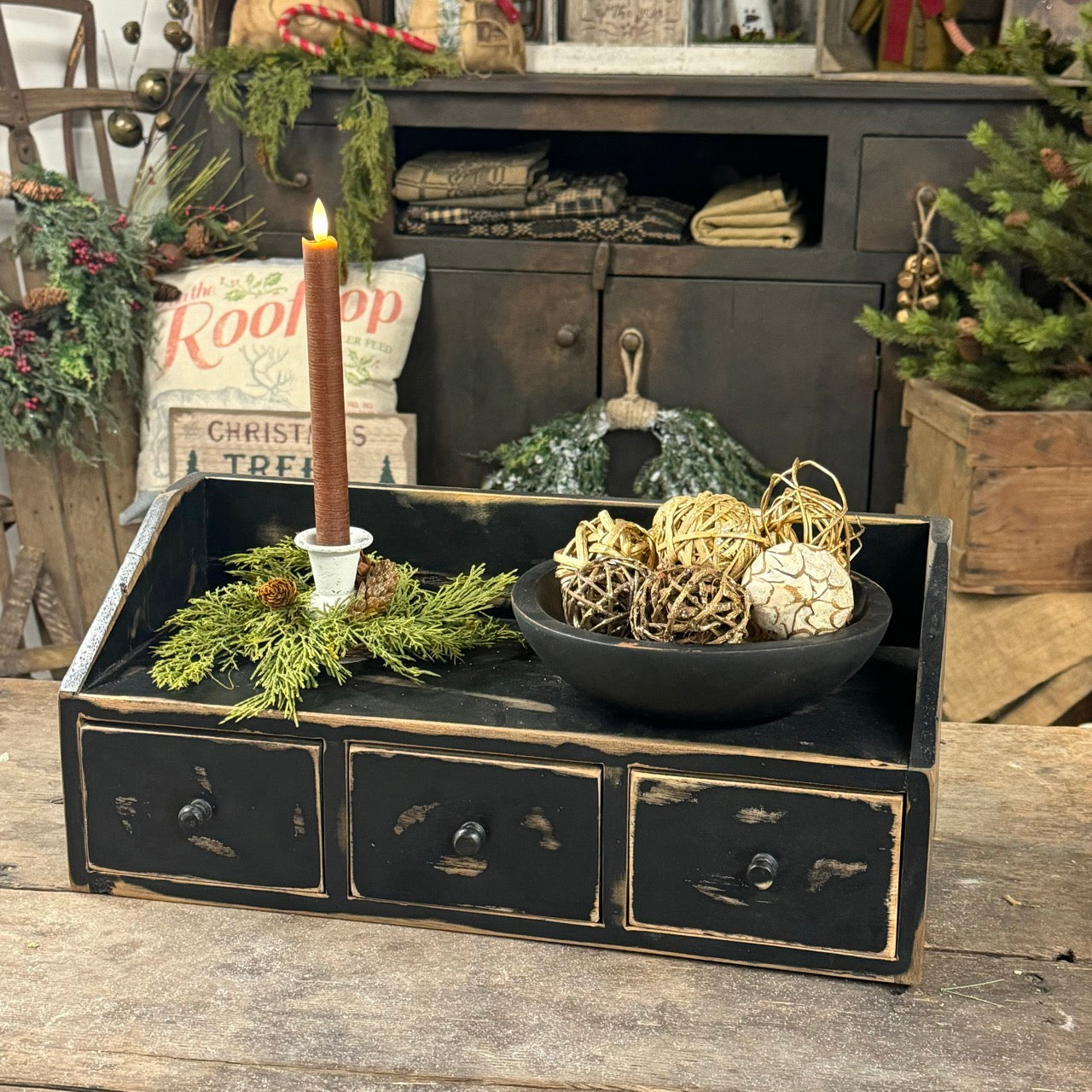 Countertop Organizer | Rustic Black | 3- Drawer