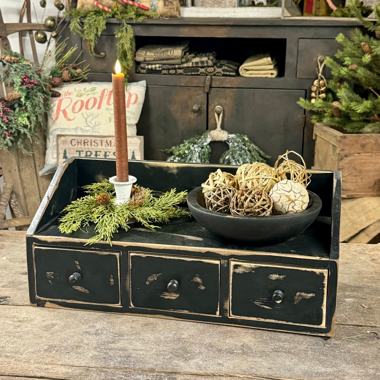 Countertop Organizer | Rustic Black | 3- Drawer