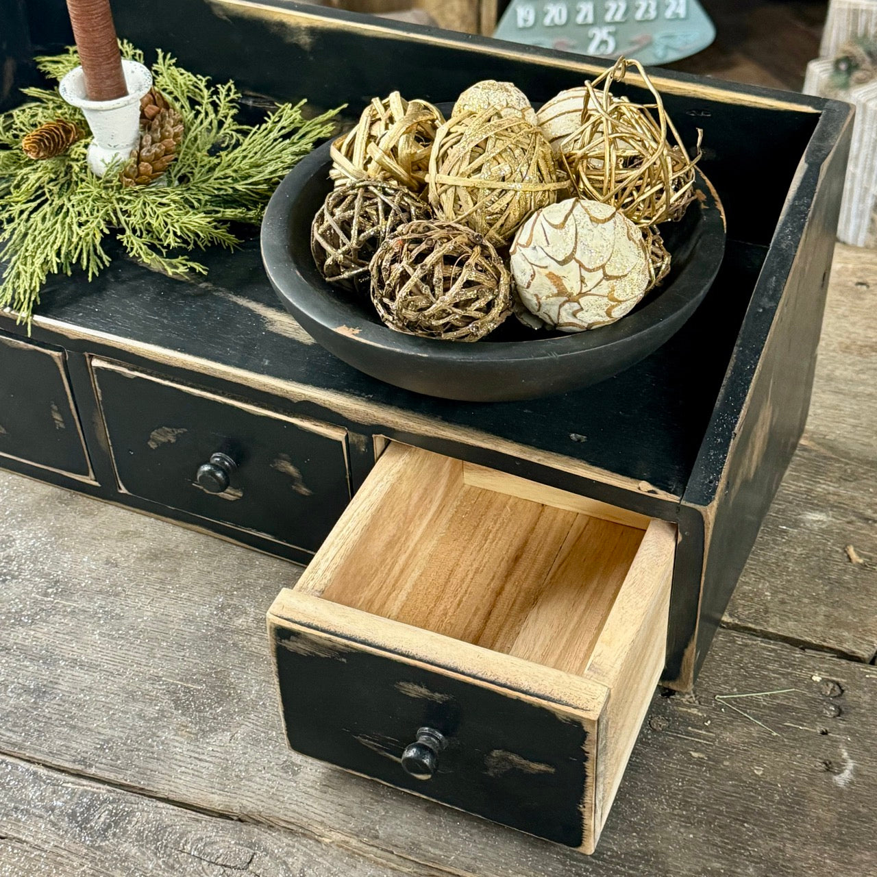 Countertop Organizer | Rustic Black | 3- Drawer