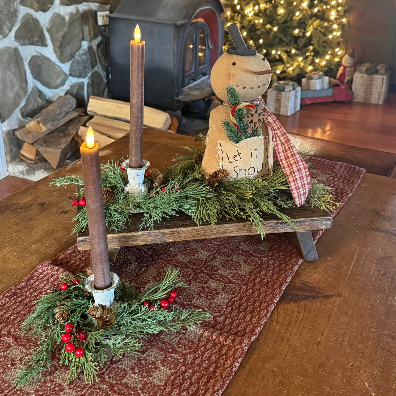 Brown Table Riser Primitive Christmas Decor