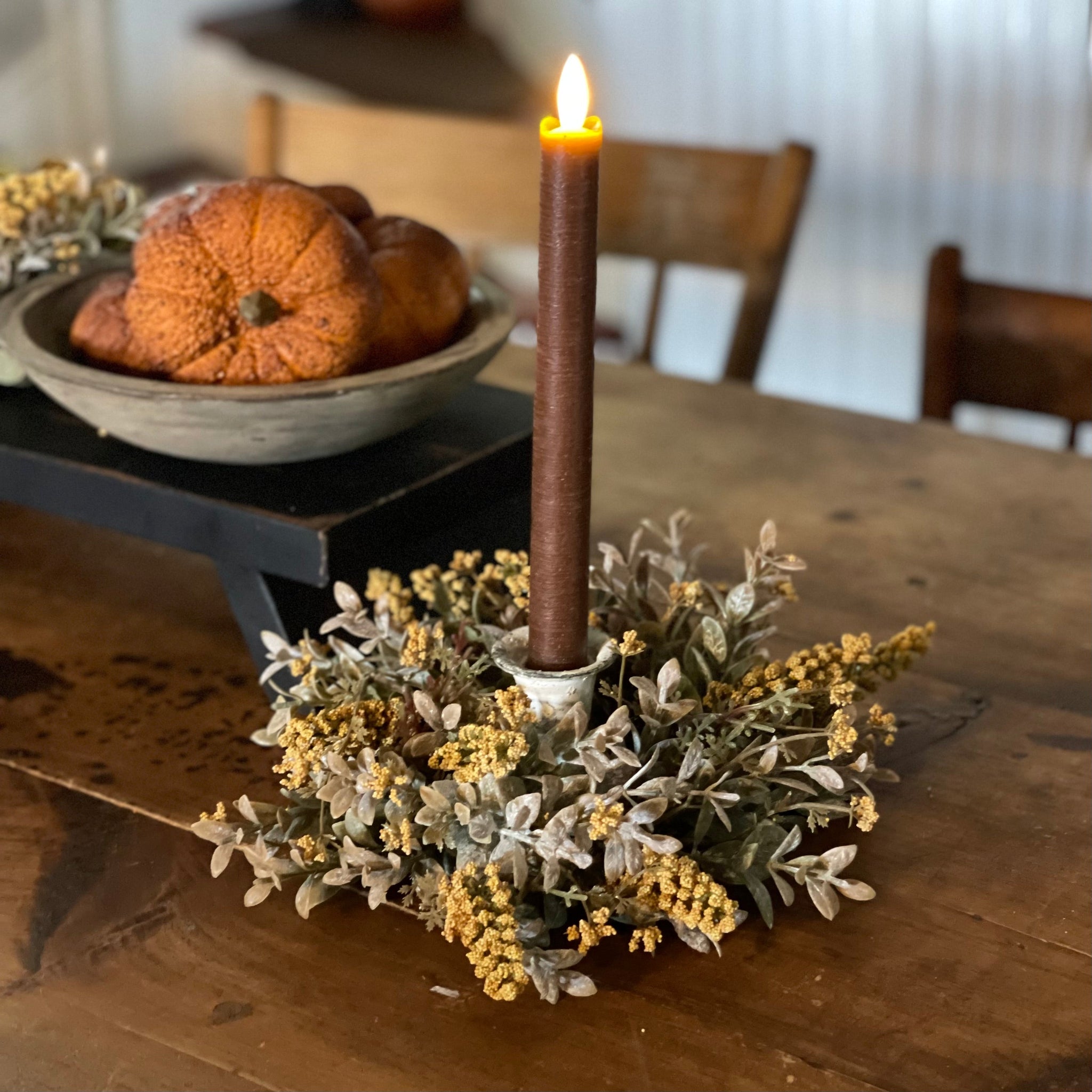 Mustard Candle Ring Country Fall Decor, Fall Decor, Fall Decorating, Fall Decorating Ideas, Farmhouse Decor, Farmhouse Fall Decor, Mustard Candle Ring, New, Primitive Fall Decor, Rustic Fall Decor, The best fall decor, Vintage fall decor 