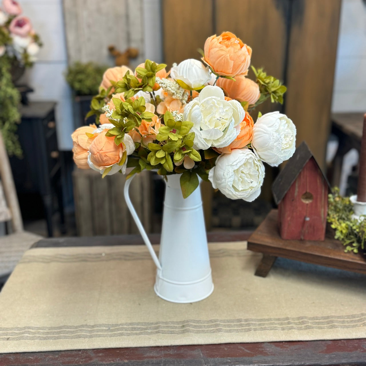 Peony Bouquet Peach and White - Set of 2!