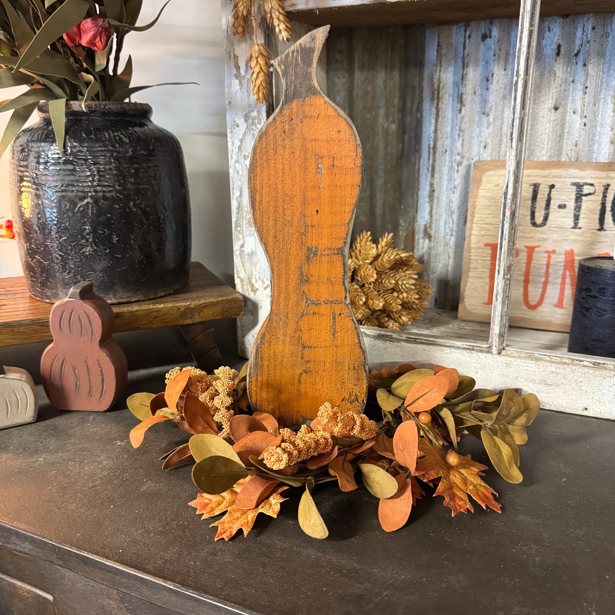 Tall Wooden Pumpkin - Shelf Sitter