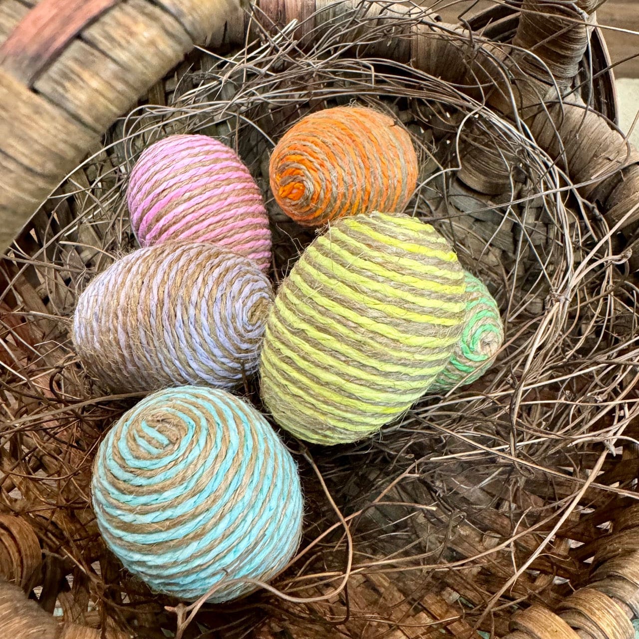 Twine Colored Eggs - Set of 6 Decor, Easter Eggs, Farmhouse Decorating, Farmhouse Spring Decor, Farmhouse Spring Decorating, New, Spring Decor, Spring Decorating, Spring Farmhouse Decor, Spring Home Decor 