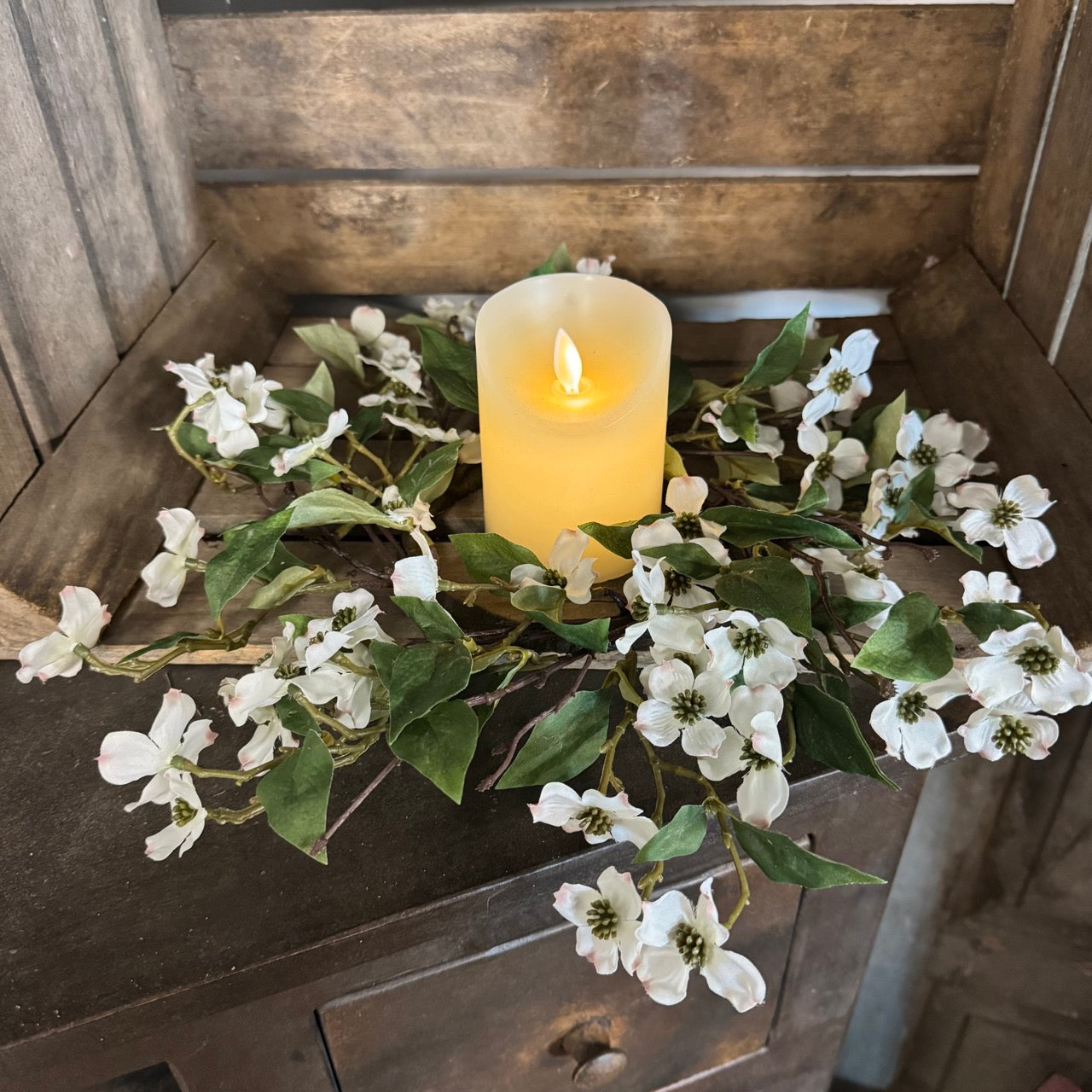 White Dogwood Candle Ring