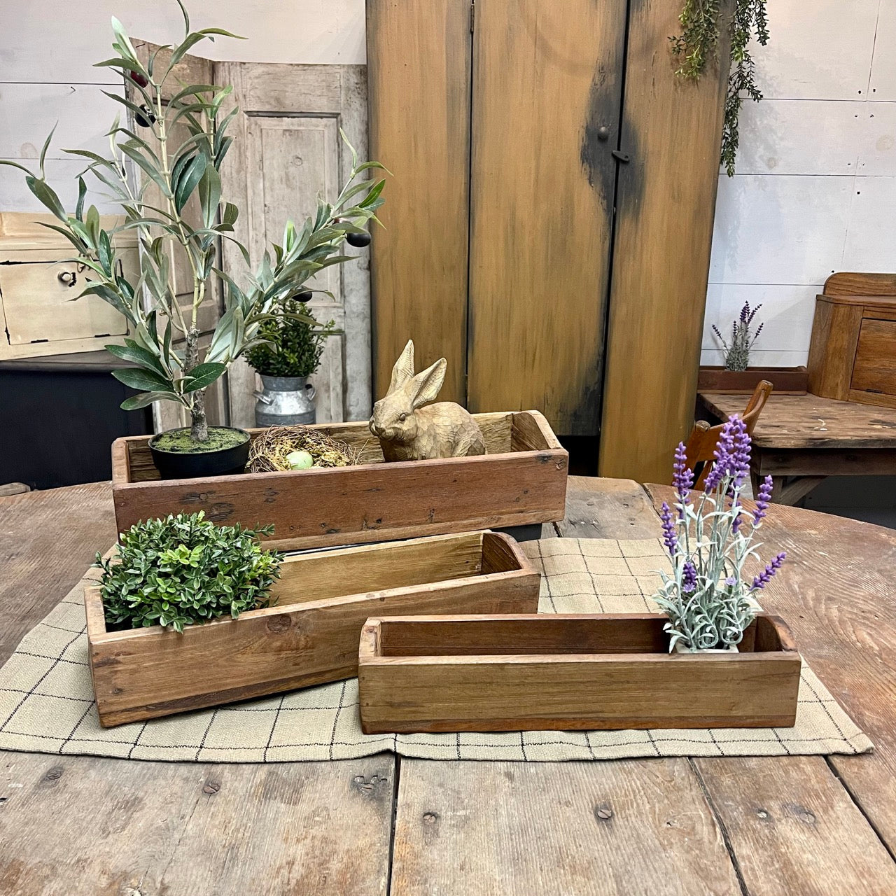 Reclaimed Wooden Boxes | Set of 3 | FREE Boxwood Half Sphere - While Supplies Last