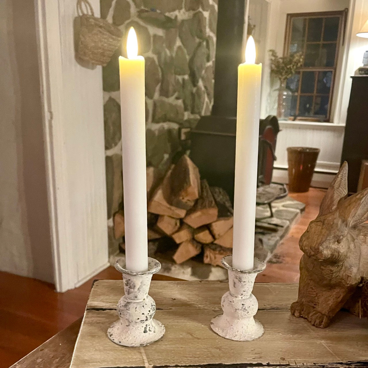 3" Rustic White Candle Holders | Set of 2
