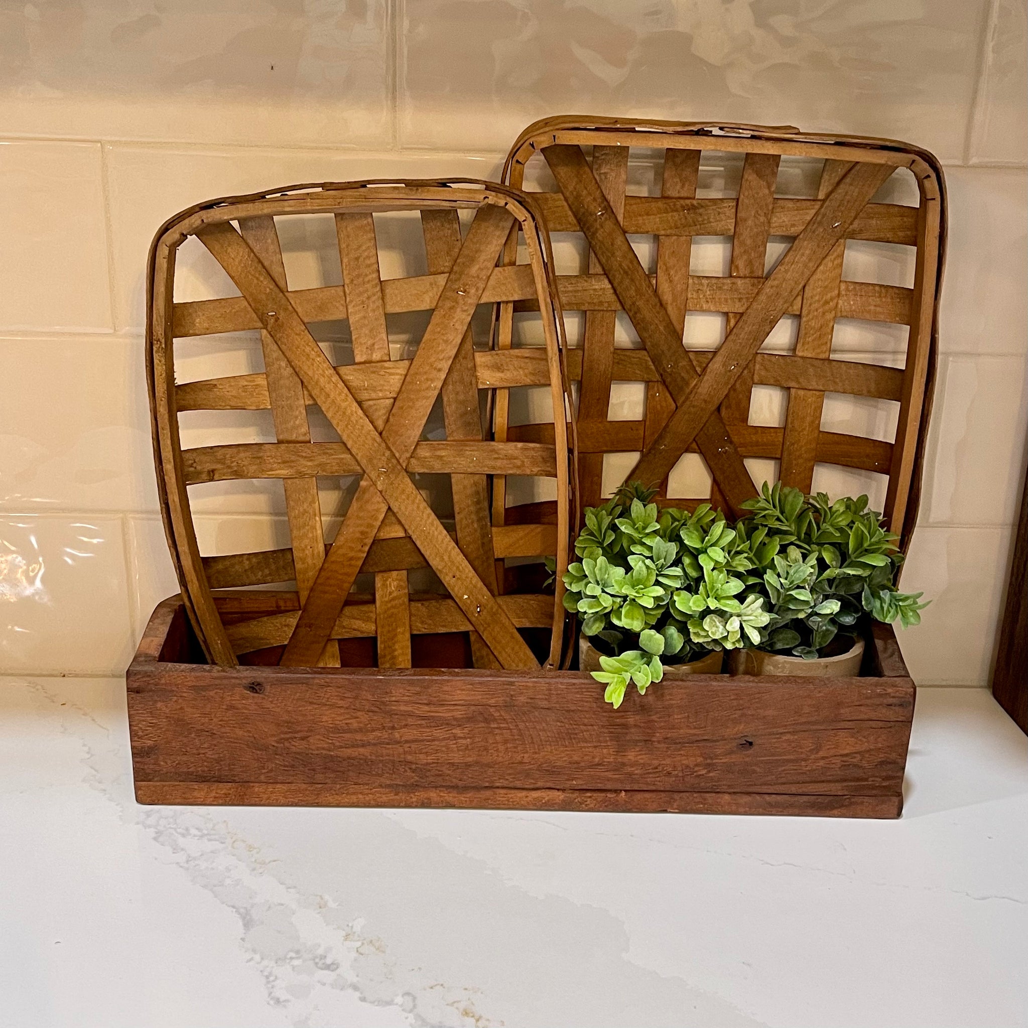Wooden Decorative Baskets - Set of 2 - Farmhouse Decor