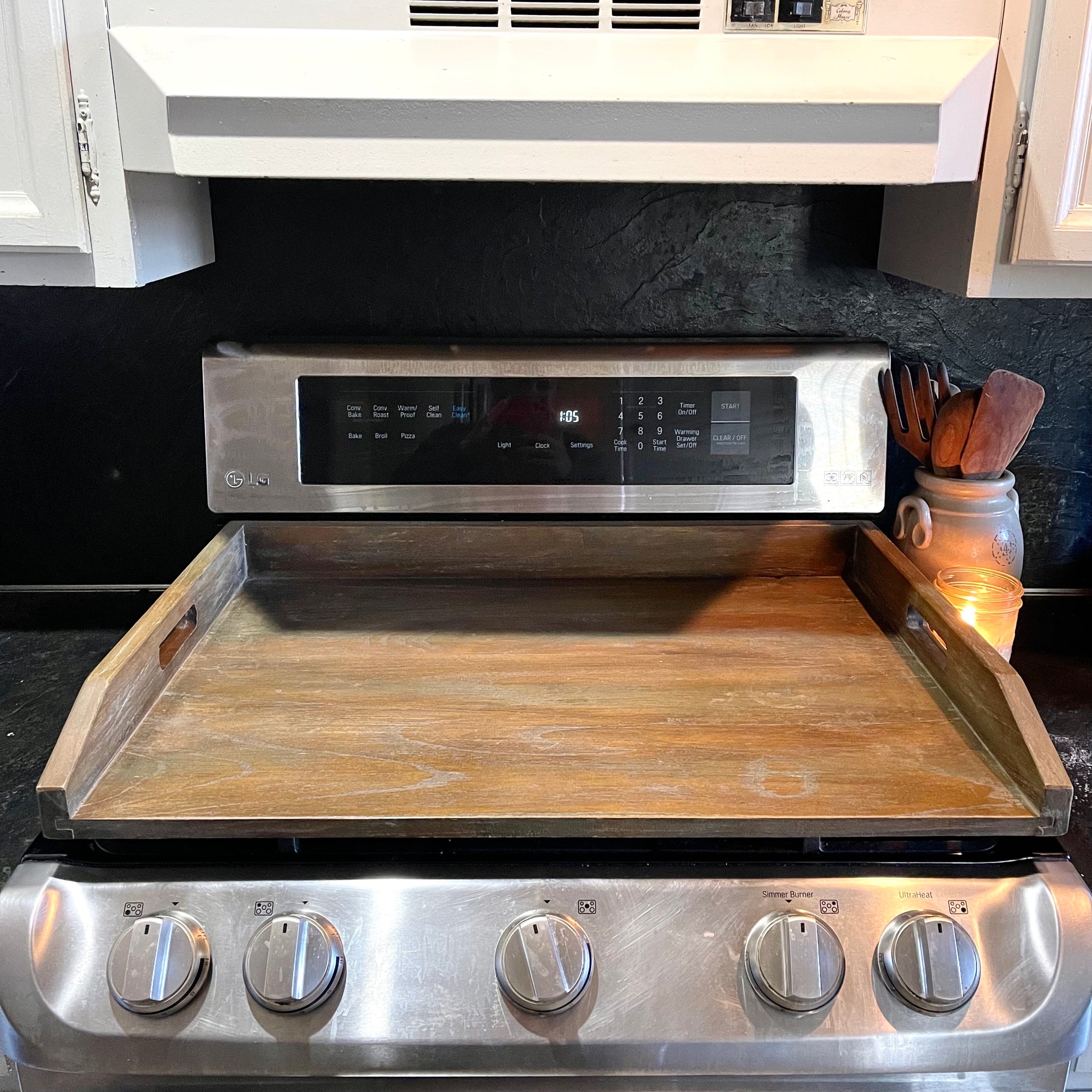 Stove Top Cover | Wood Serving Tray | Noodle Board | Rustic Brown